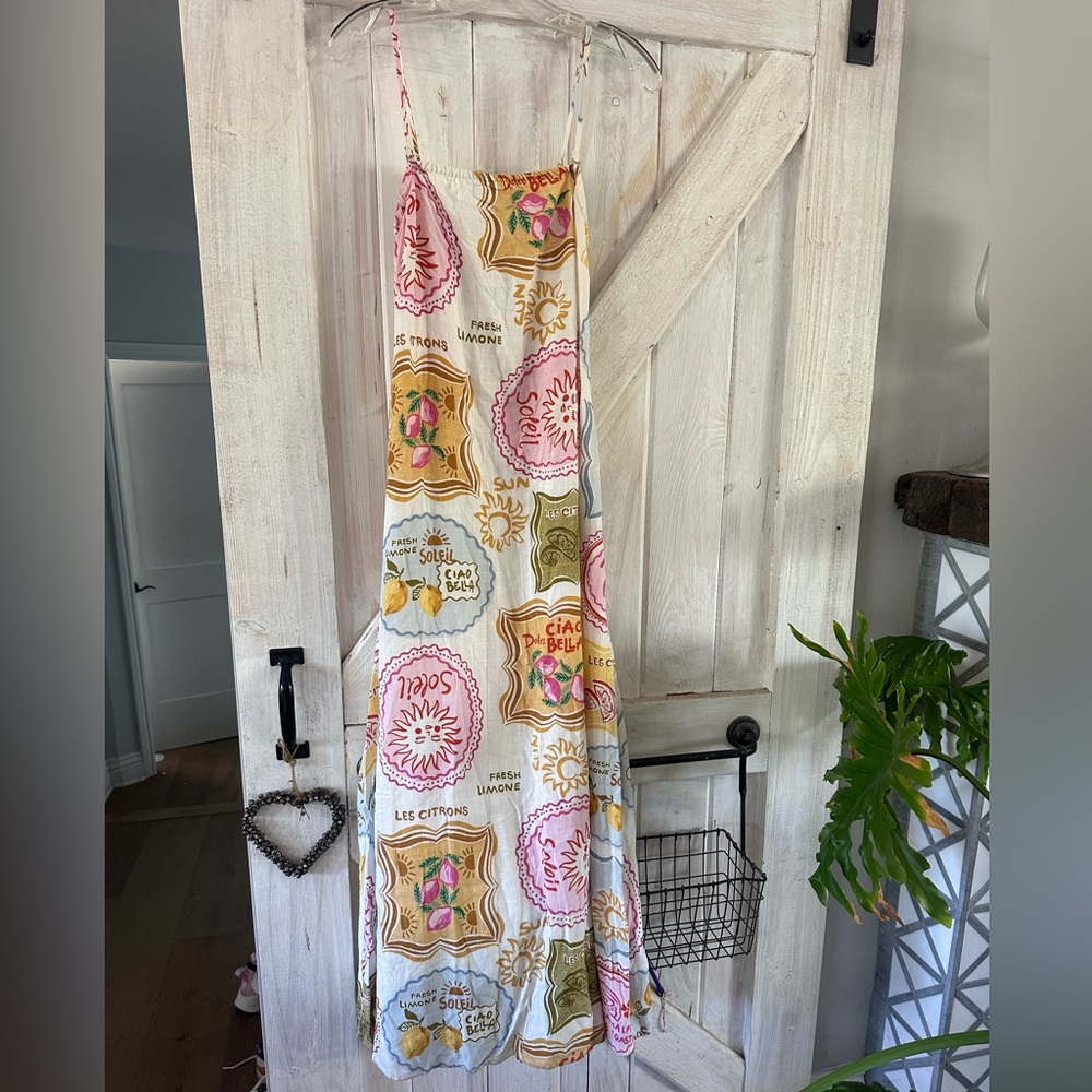 Floral Medallion Maxi Slip Dress in Pink, Yellow and Green